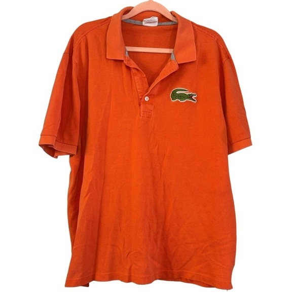 Lacoste Y2K Orange Polo Shirt Green Gator Men’s XL Cotton Preppy College Casual - Picture 1 of 13